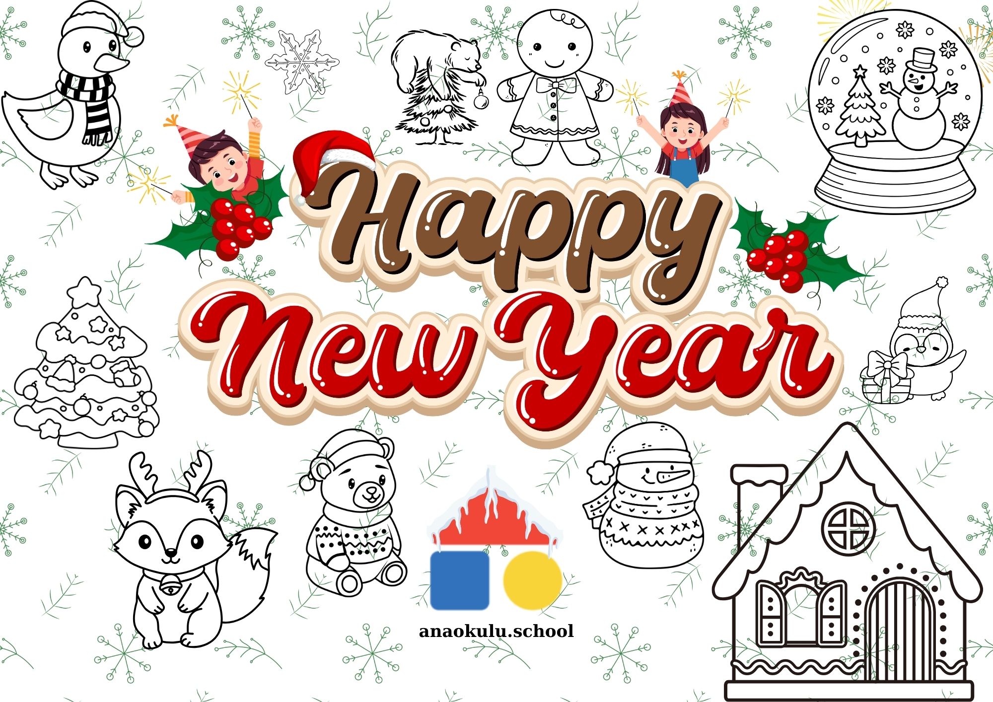 Yılbaşı ve Yeni Yıl 2026 Boyama Sayfaları (Ücretsiz & Yazdırılabilir)